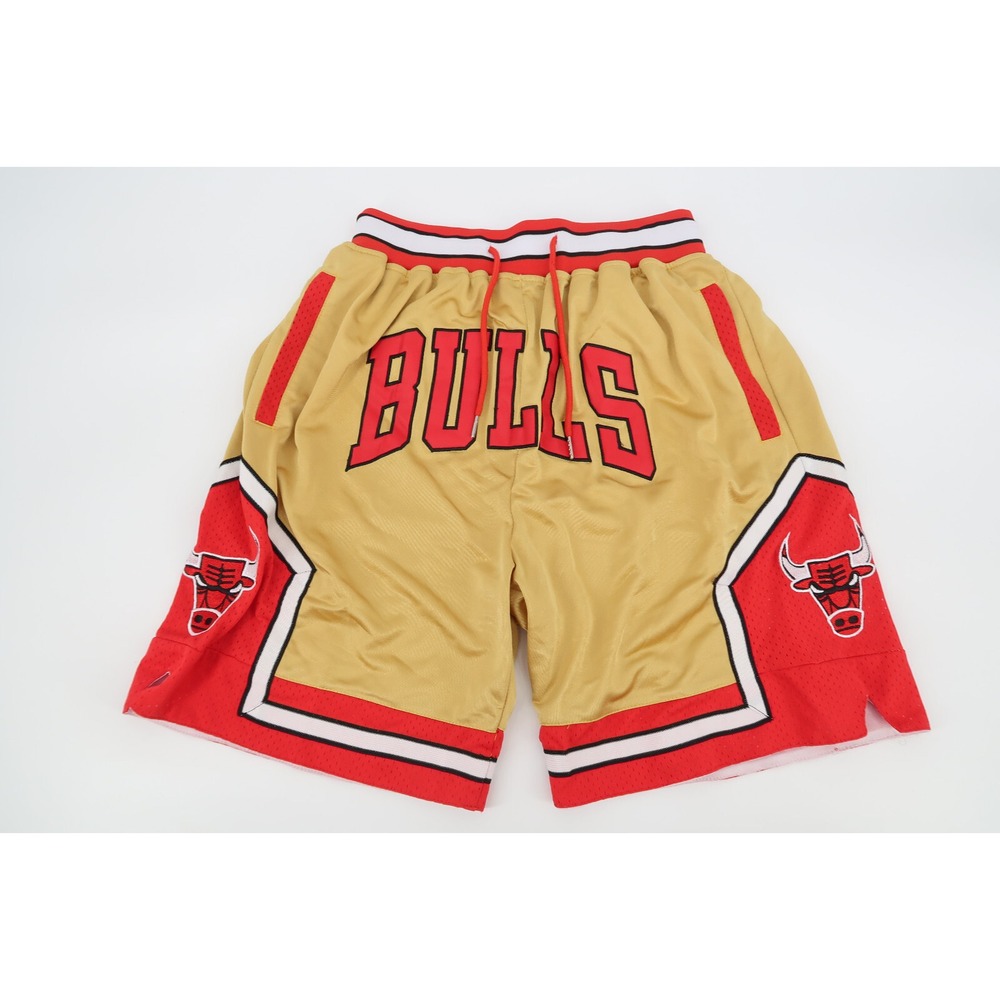 Rare Chicago Bulls Just Don Shorts 1997 1998 Made in USA NBA Red Gold Men Medium